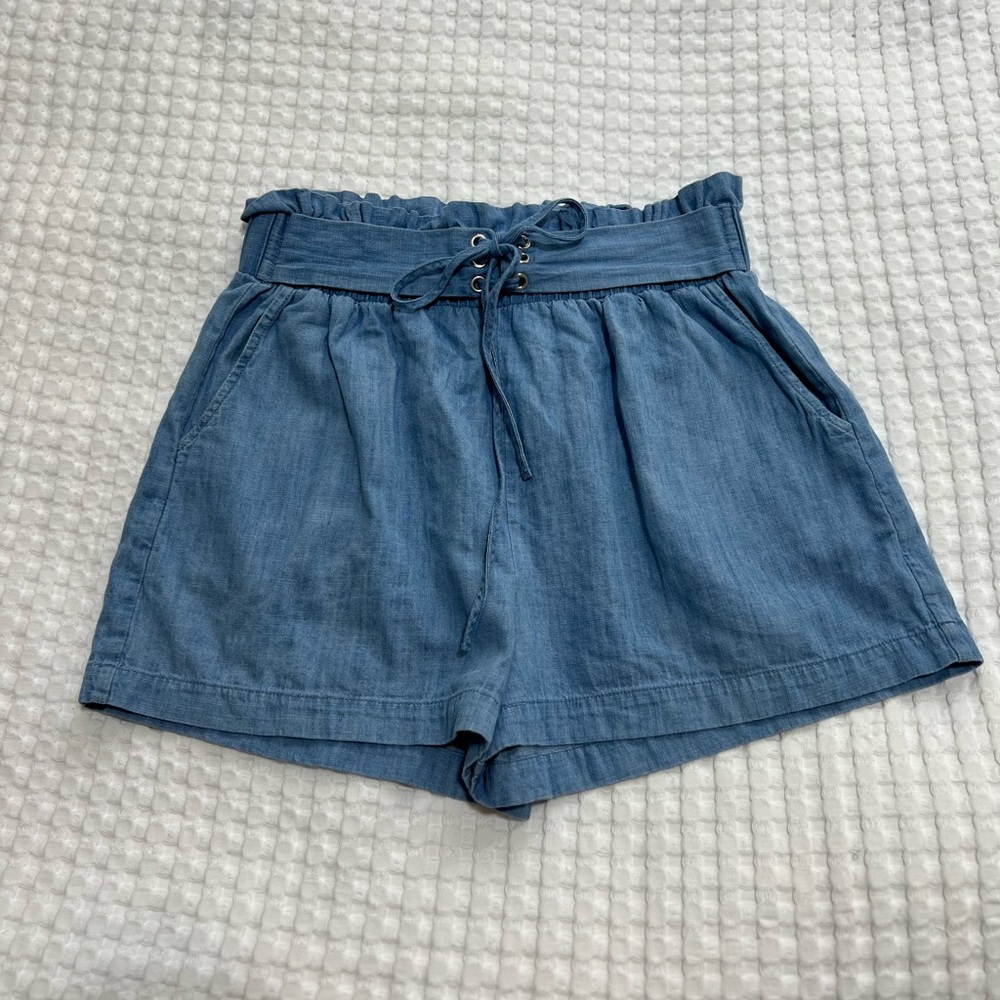 C’EST TOI Blue Denim Chambray Paperbag Shorts
